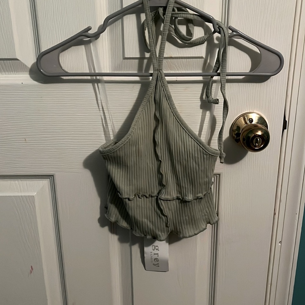 Grey bandit green halter crop top